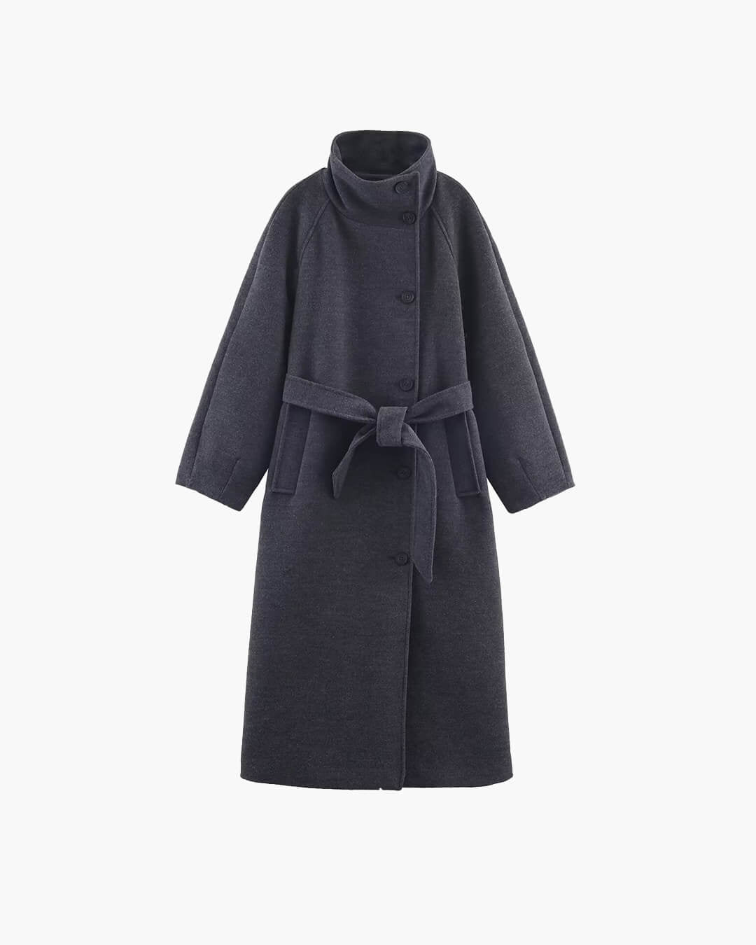 Cappotto lungo Claudine con cintura e collo alto