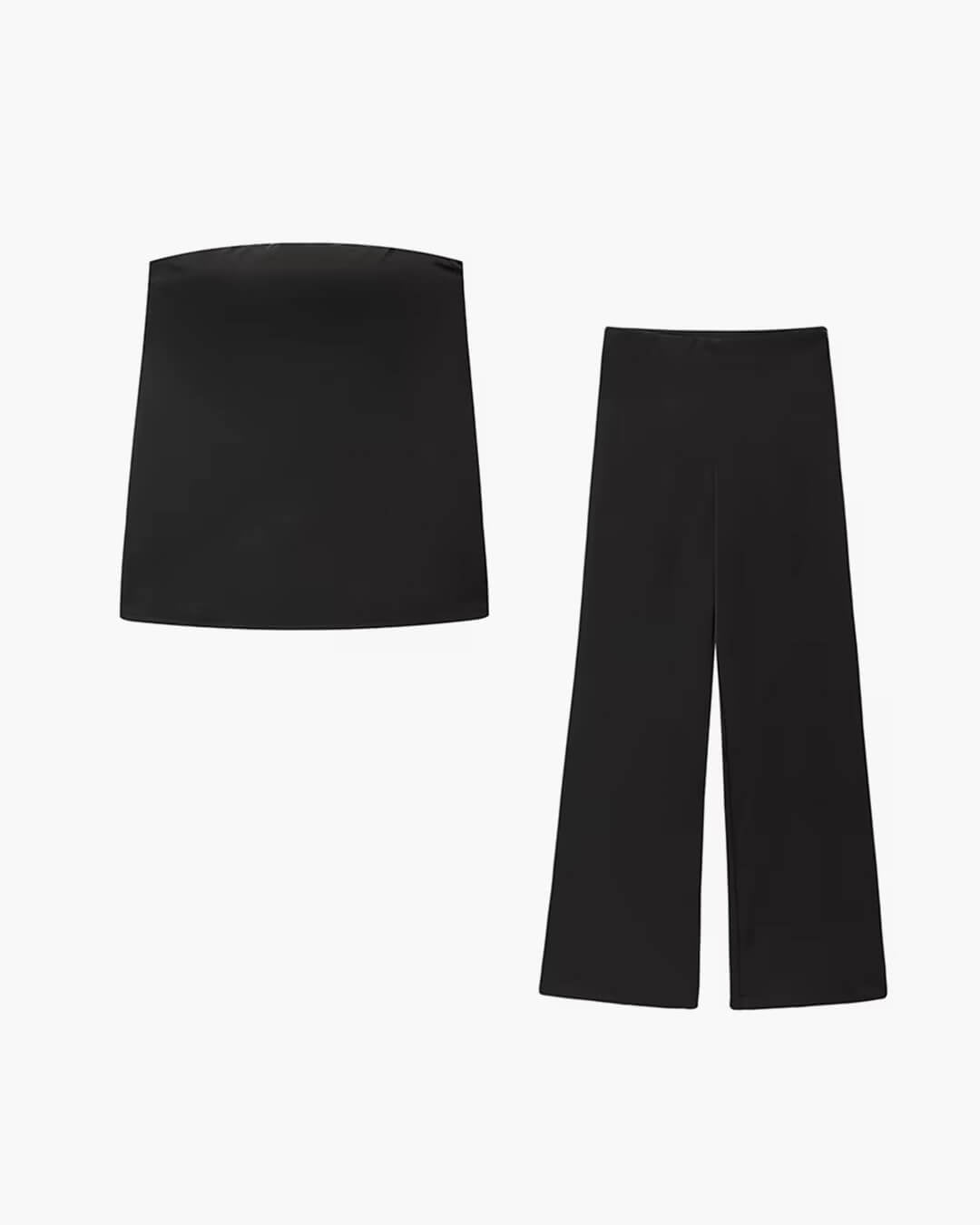 Completo pantalone Claudine in raso senza spalline