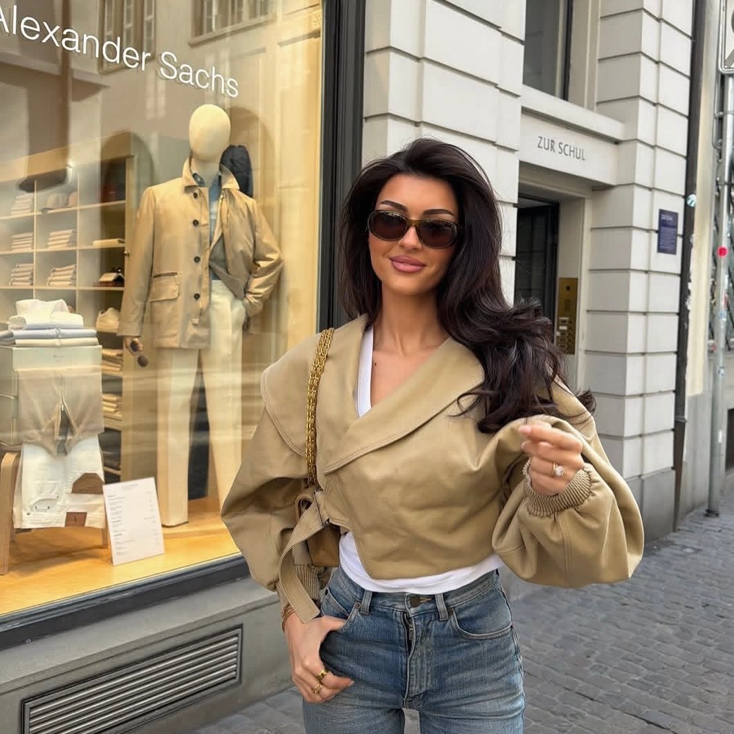 Cappotto con revers e fascia elastica in vita Courtney