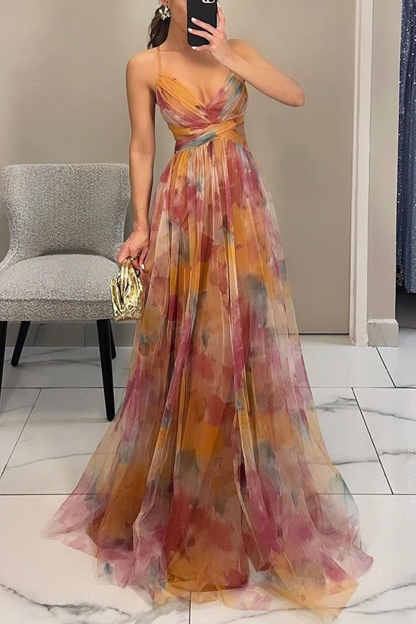 Abito lungo Dahlia in tulle floreale