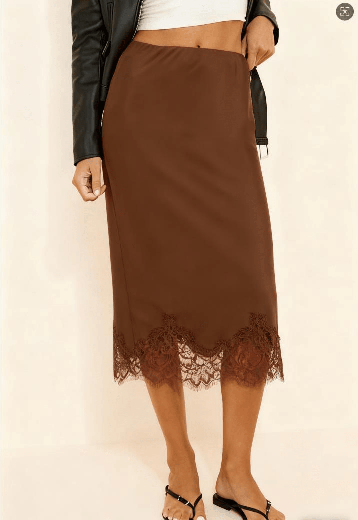 Gonna midi con spacco laterale e bordo in pizzo Dalila