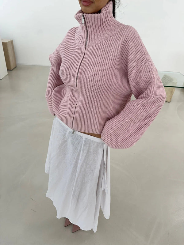 Maglione oversize a coste con zip Daniela