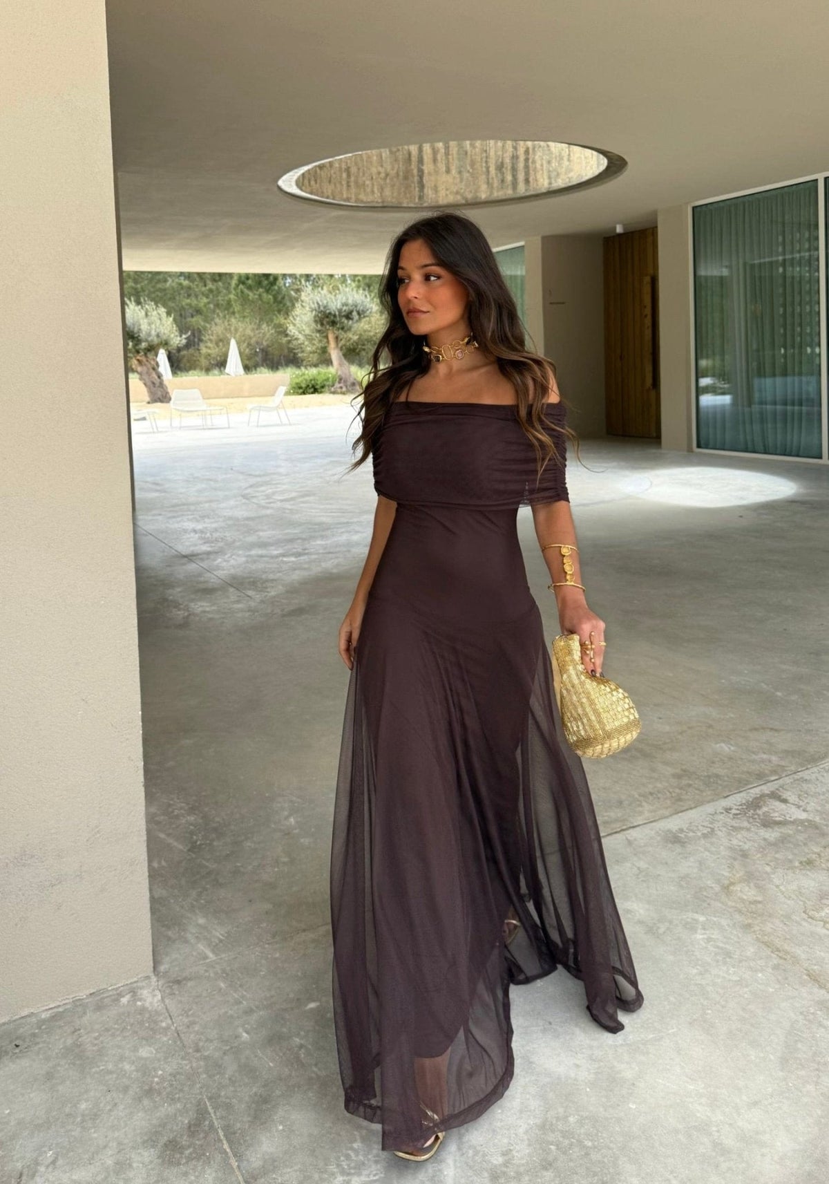 Abito lungo in mesh Daniella