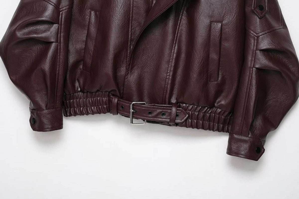 Giacca in pelle con cintura Denise