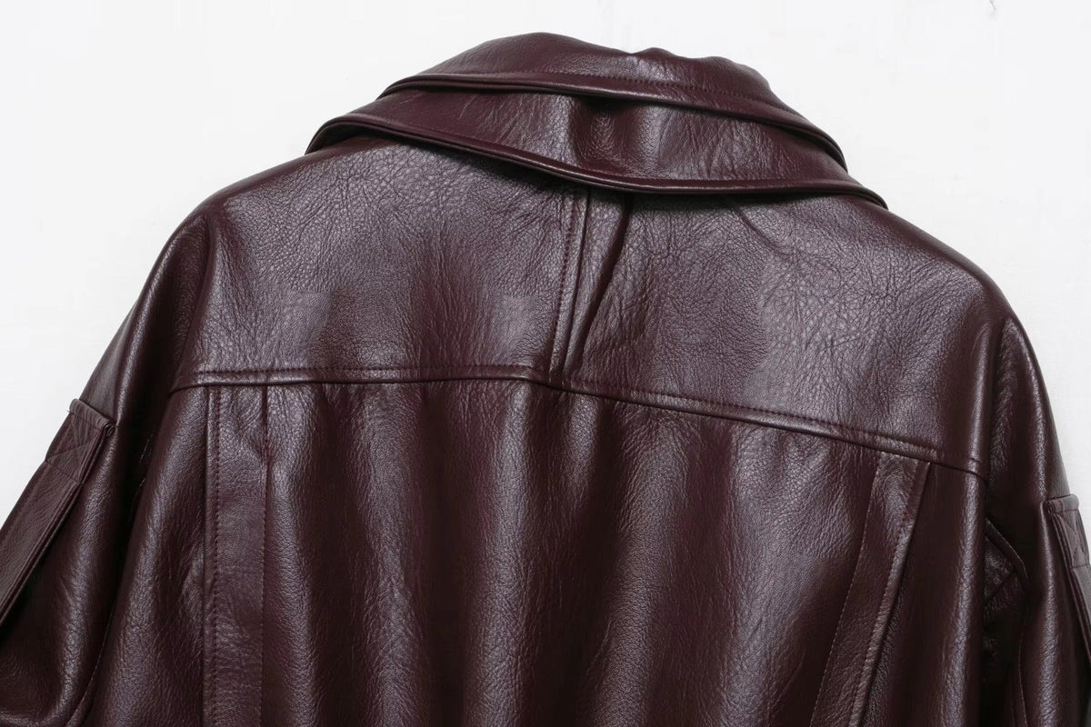 Giacca in pelle con cintura Denise
