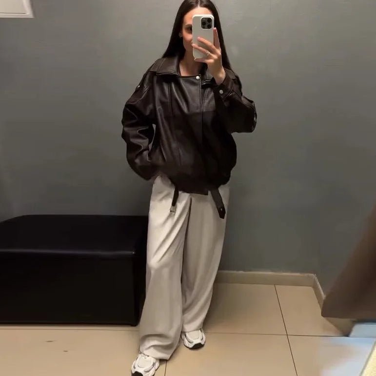 Giacca in pelle con cintura Denise