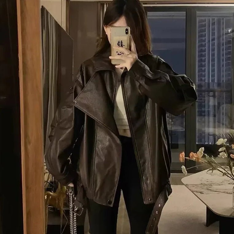Giacca in pelle con cintura Denise