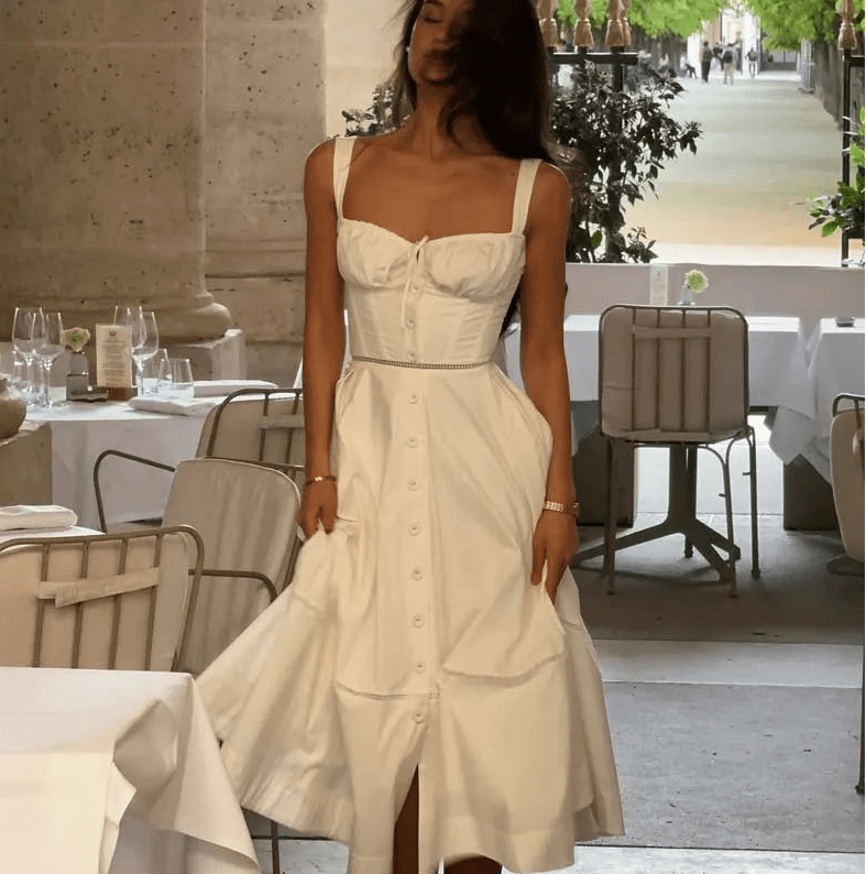 Abito midi Dina senza maniche con scollo a cuore