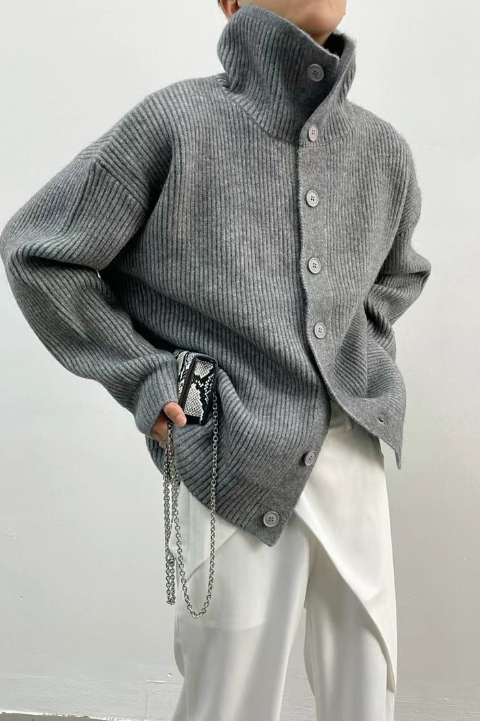 Cardigan a coste con collo a imbuto Donna