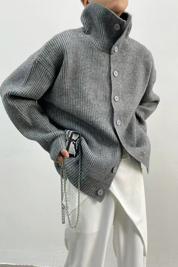 Cardigan a coste con collo a imbuto Donna