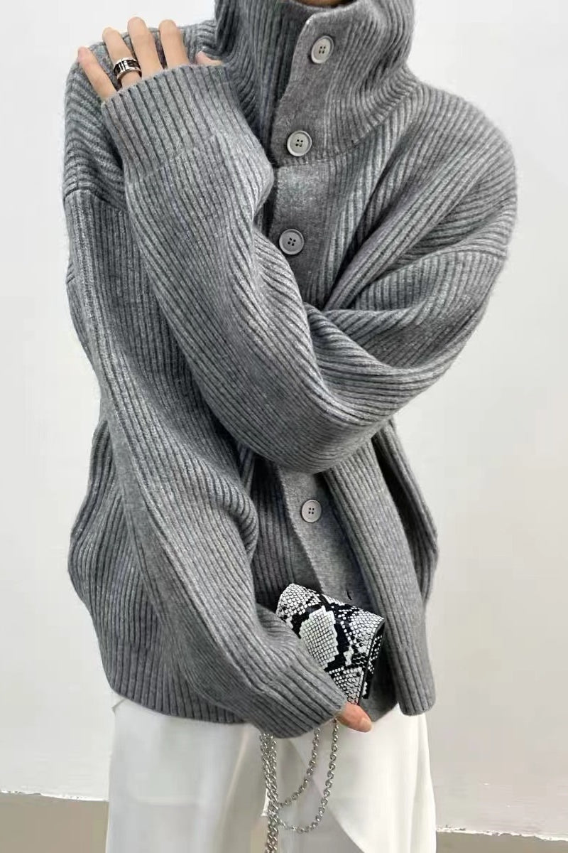 Cardigan a coste con collo a imbuto Donna