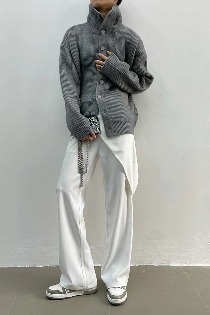 Cardigan a coste con collo a imbuto Donna