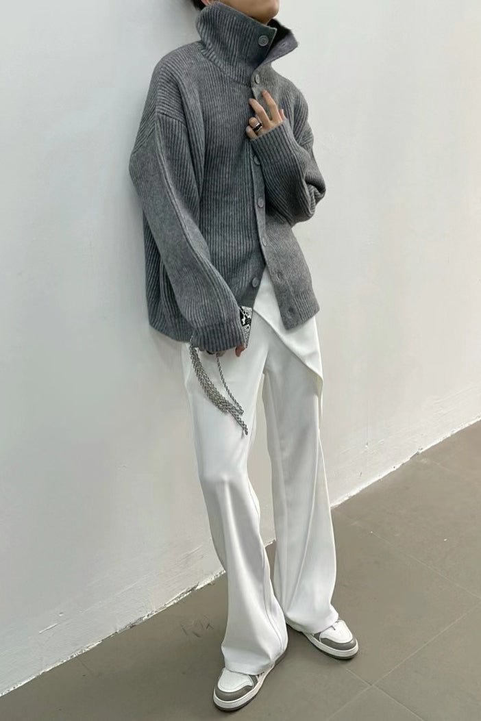 Cardigan a coste con collo a imbuto Donna