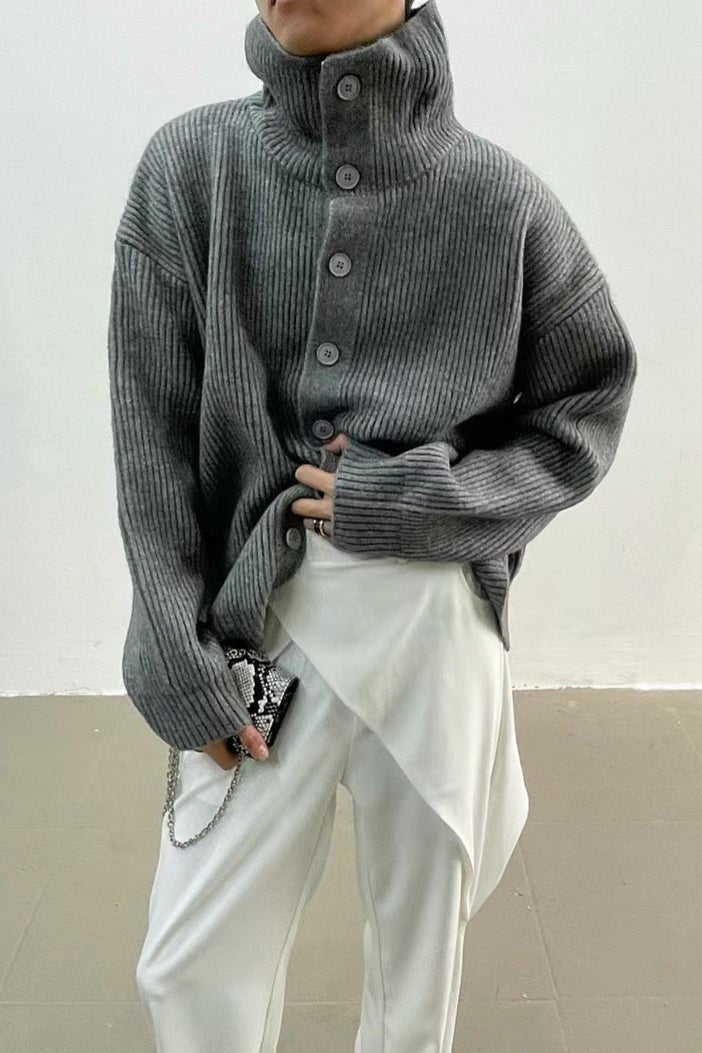 Cardigan a coste con collo a imbuto Donna