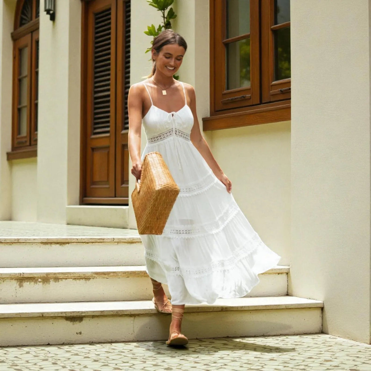 Abito lungo estivo Elena, senza maniche e in stile bohémien