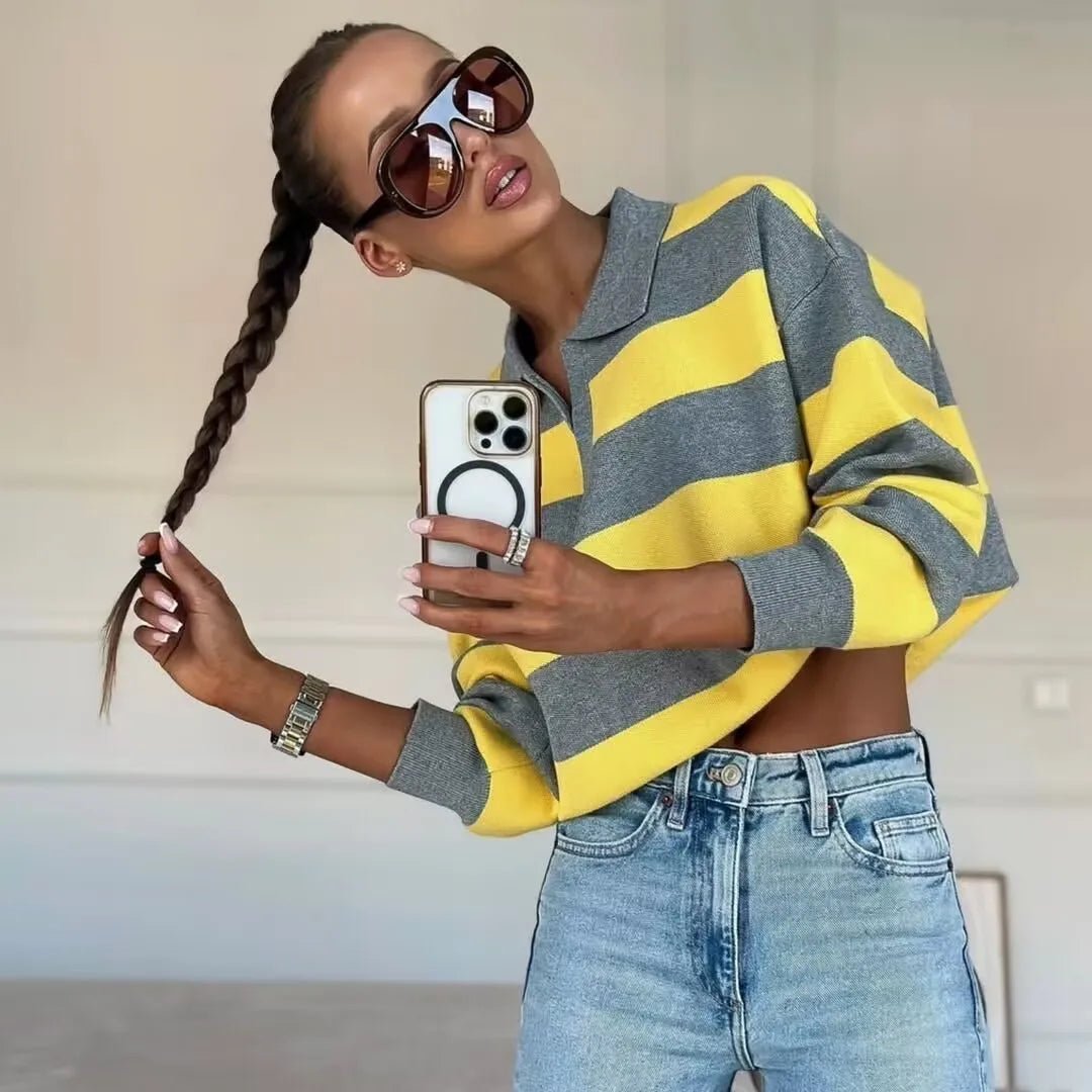 Maglione Elena a righe con collo polo