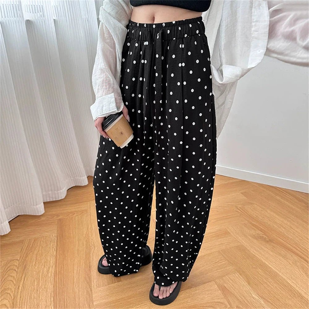 Pantaloni di lino a gamba larga a pois Elizabeth