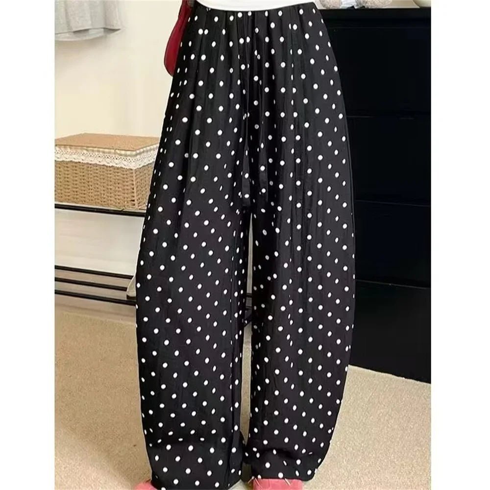 Pantaloni di lino a gamba larga a pois Elizabeth