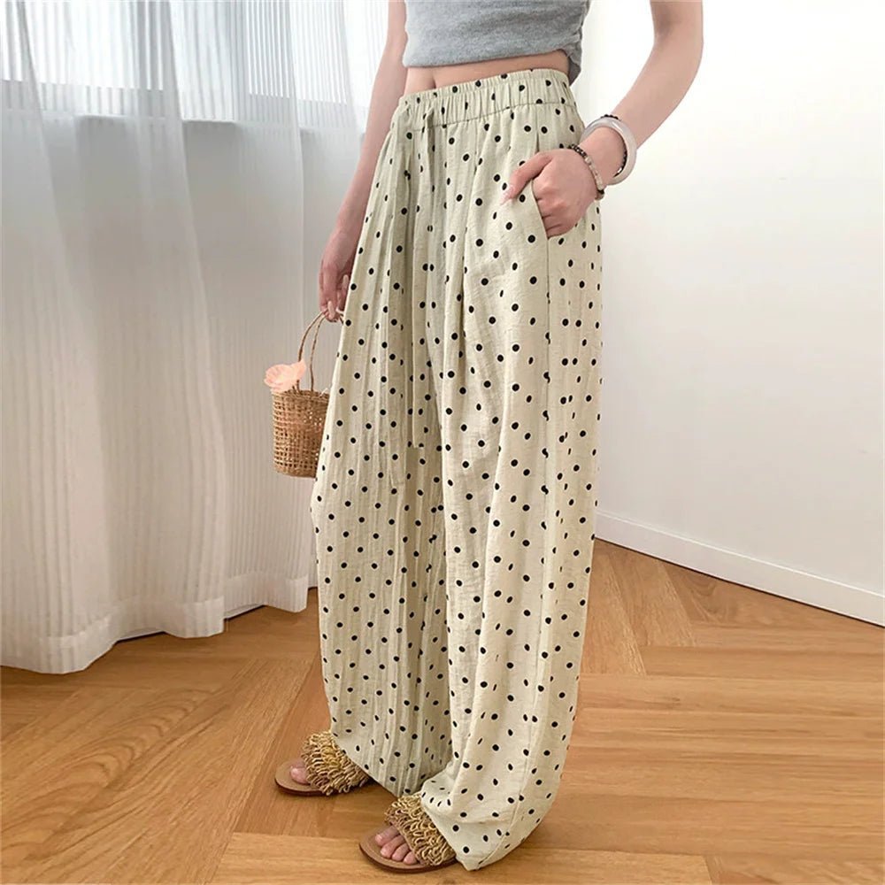 Pantaloni di lino a gamba larga a pois Elizabeth