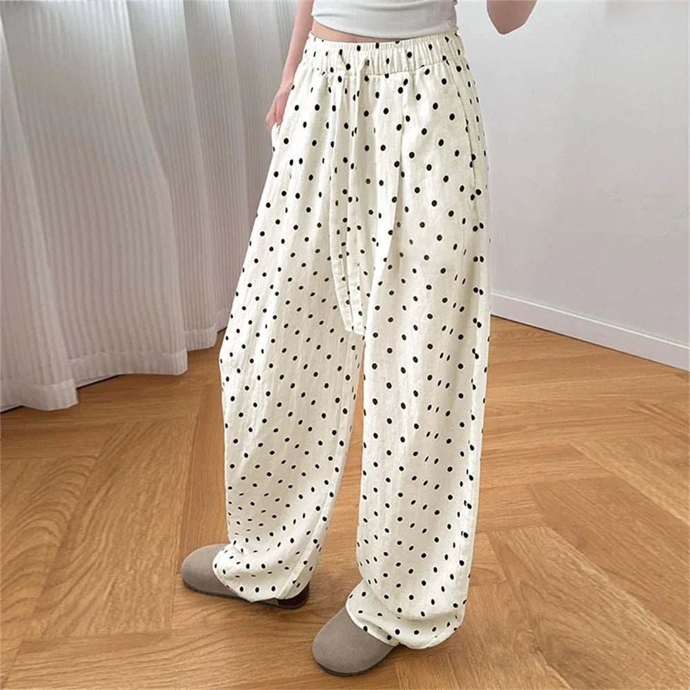 Pantaloni di lino a gamba larga a pois Elizabeth