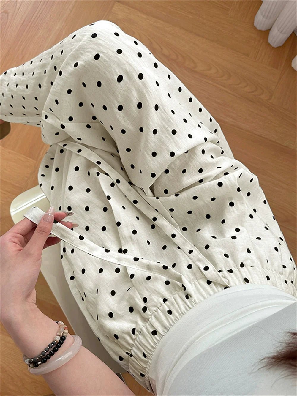 Pantaloni di lino a gamba larga a pois Elizabeth