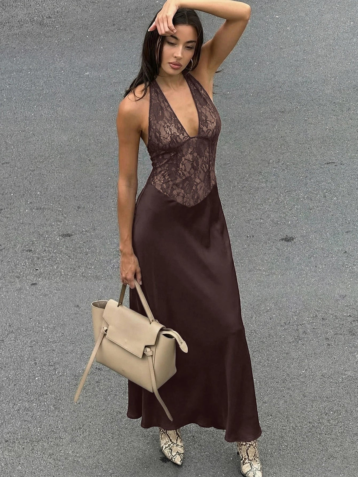 Abito con scollo all'americana, schiena scoperta e inserti in pizzo Emily