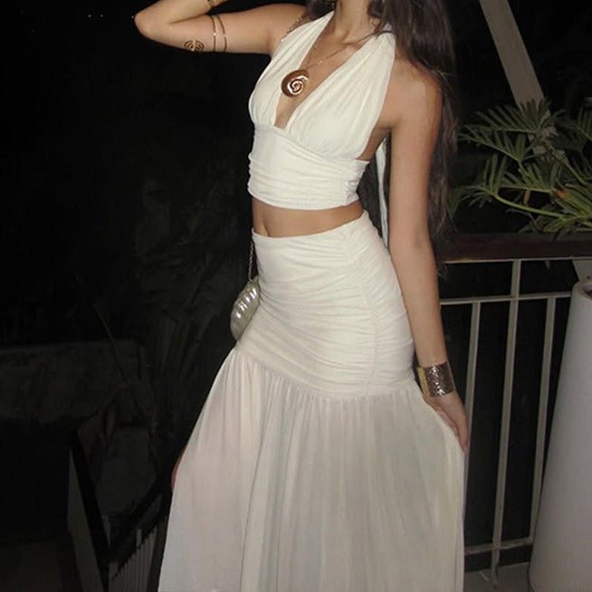 Set gonna in mesh trasparente con allacciatura al collo Emma
