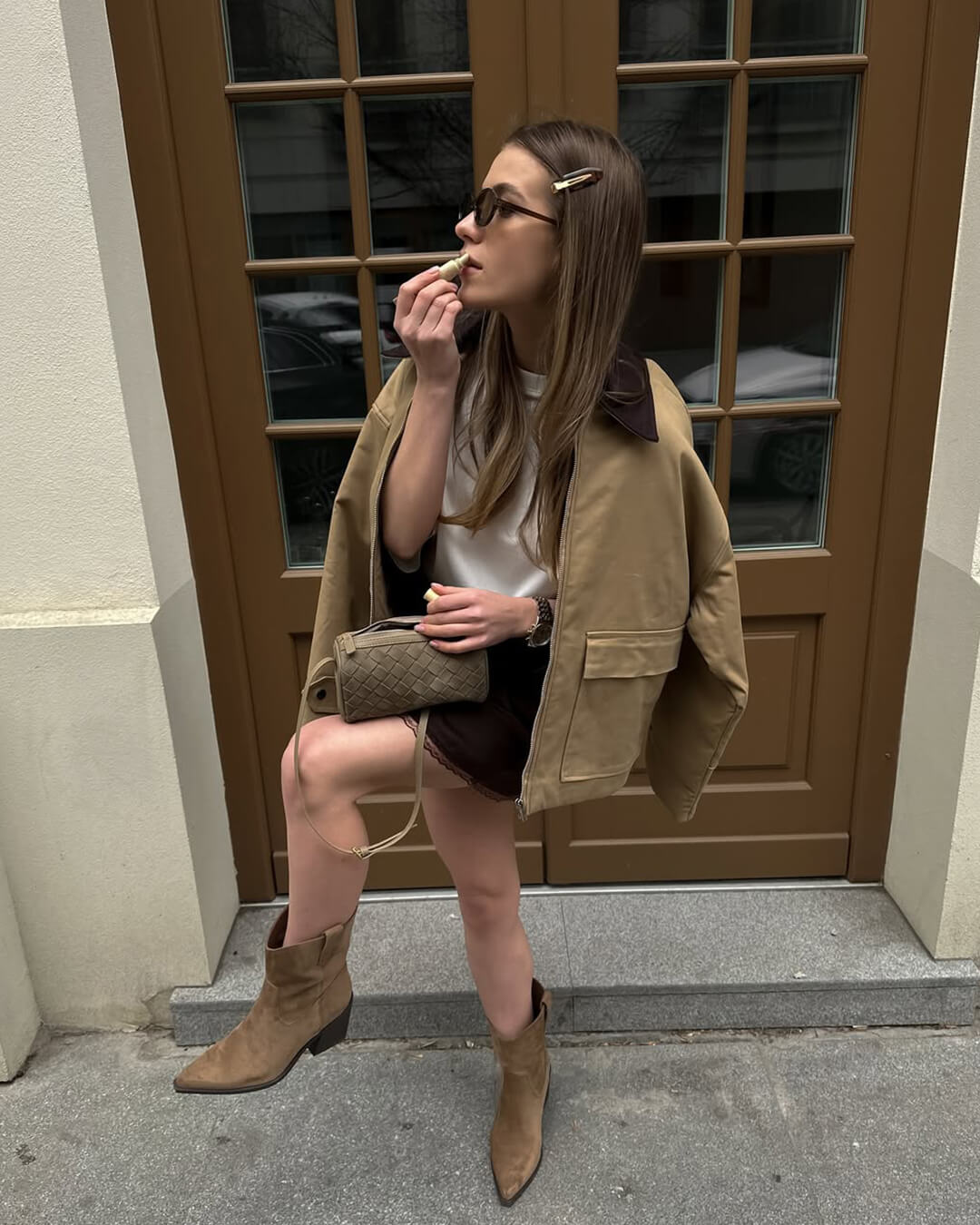 Borsa intrecciata in pelle scamosciata Eva