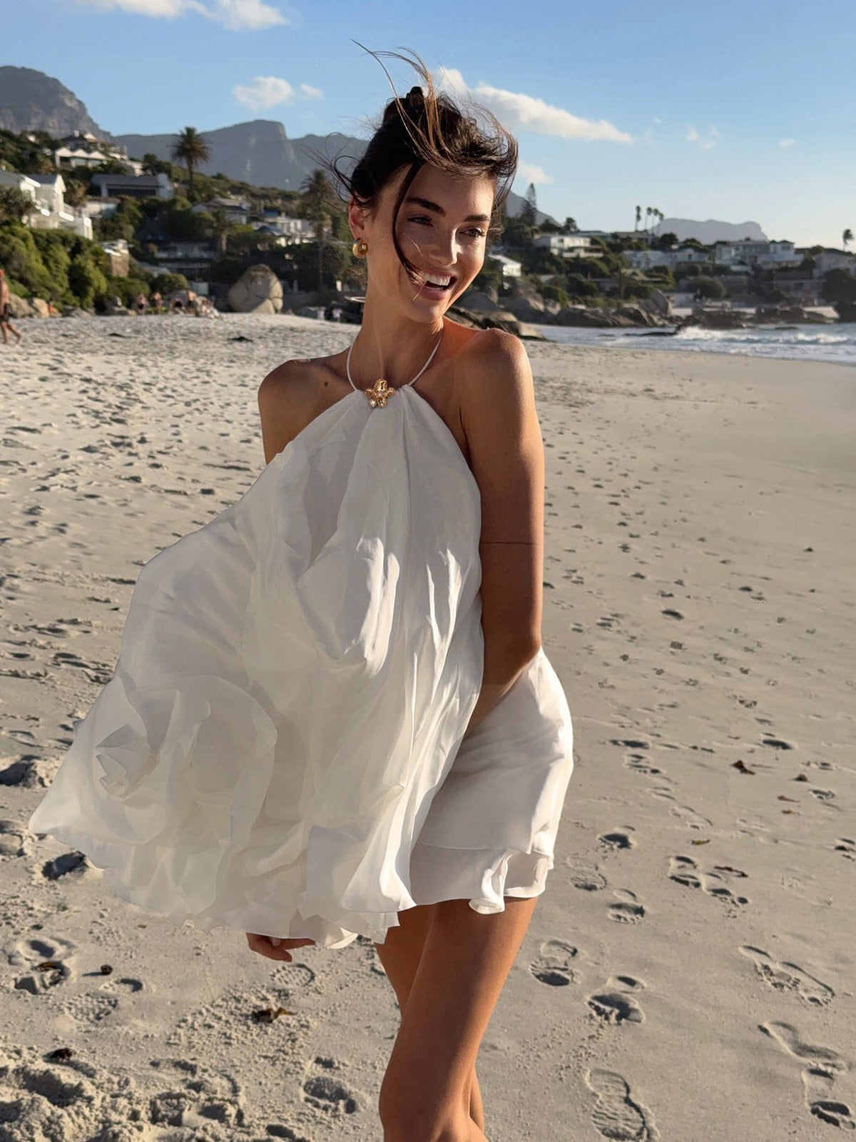 Evelyn Halter Backless Beach Dress