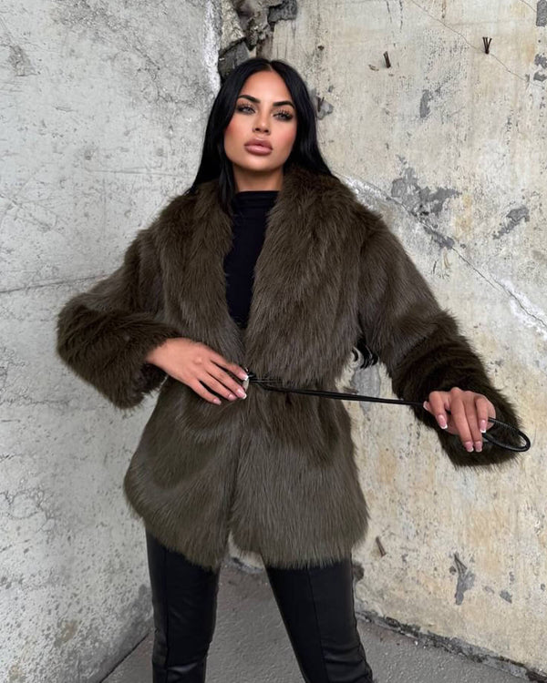 Cappotto in ecopelliccia con cintura Faith