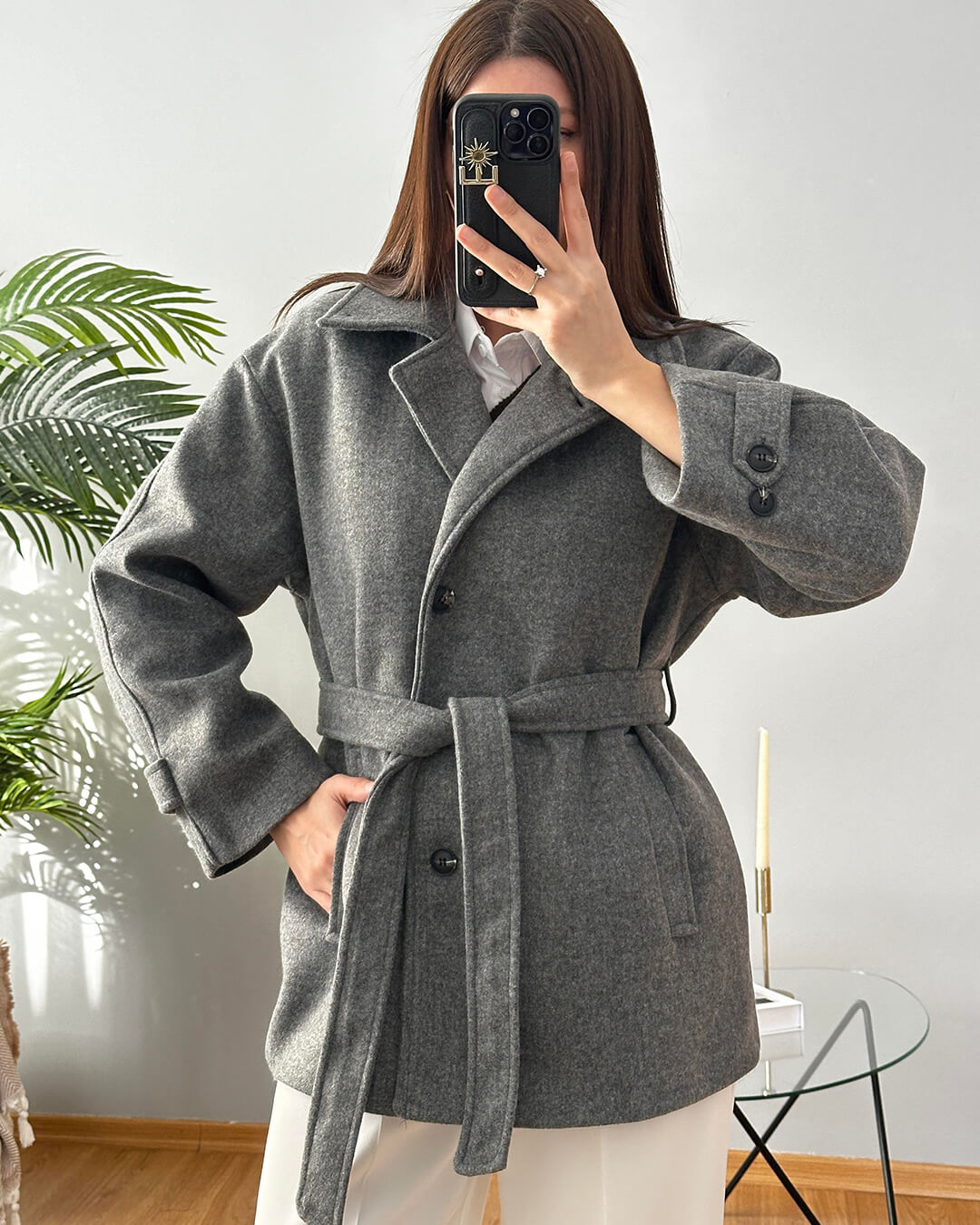 Cappotto in ecolana con cintura Felly
