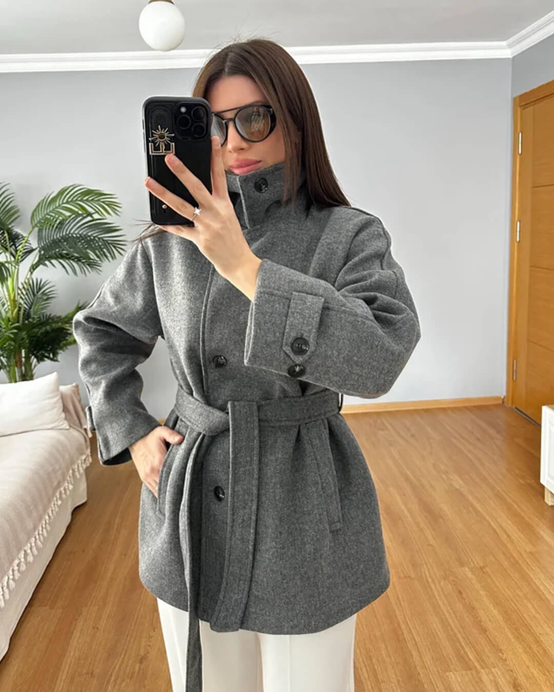 Cappotto in ecolana con cintura Felly