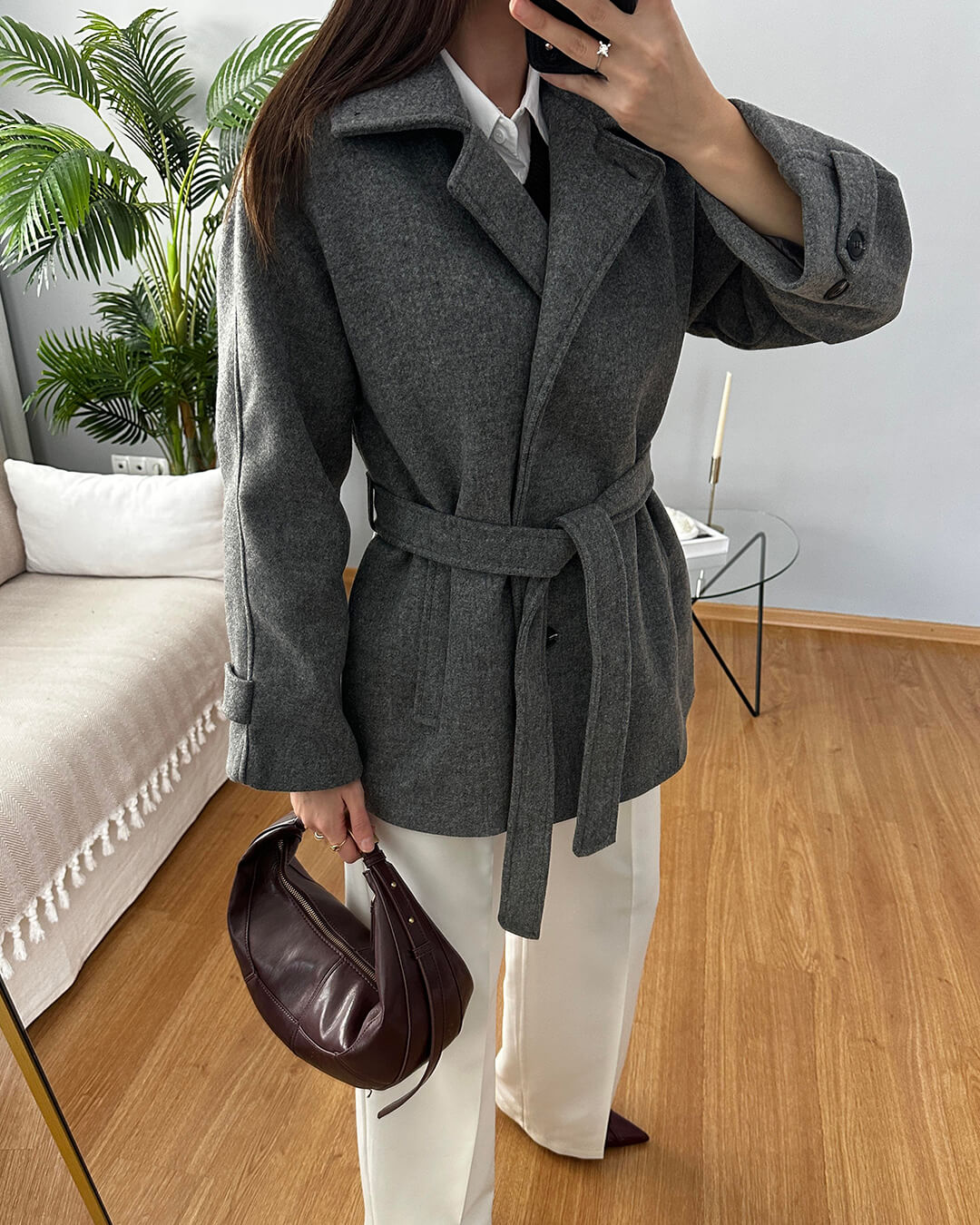 Cappotto in ecolana con cintura Felly