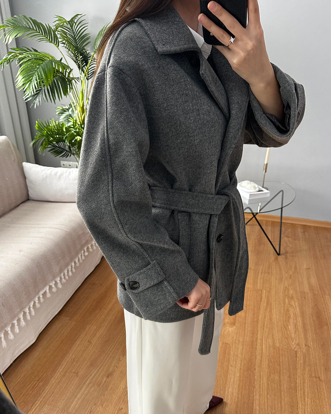 Cappotto in ecolana con cintura Felly