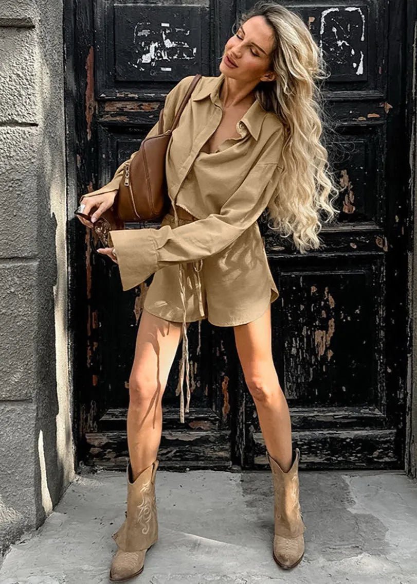 Completo Gabrielle con camicia corta e pantaloncini con coulisse