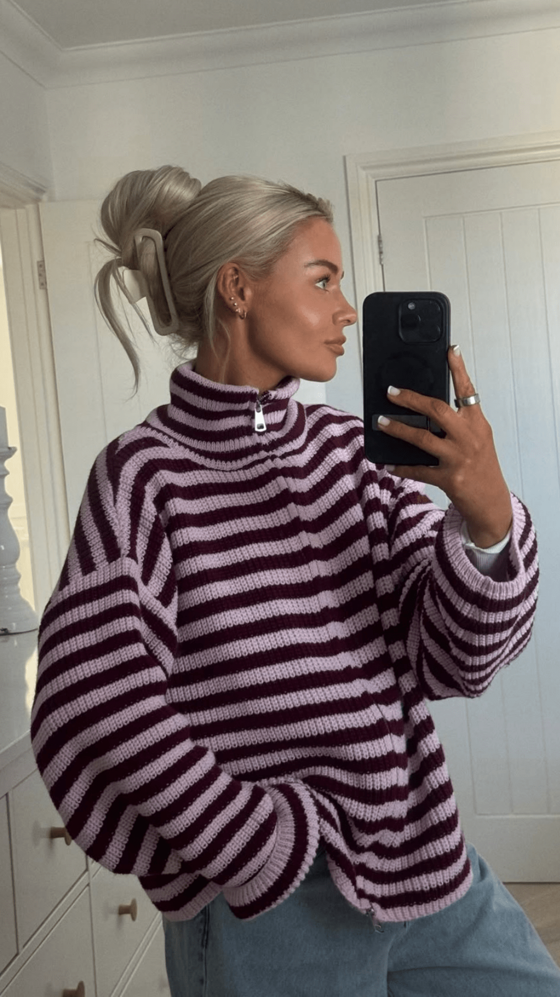 Maglione in maglia a righe con collo alto Hanna