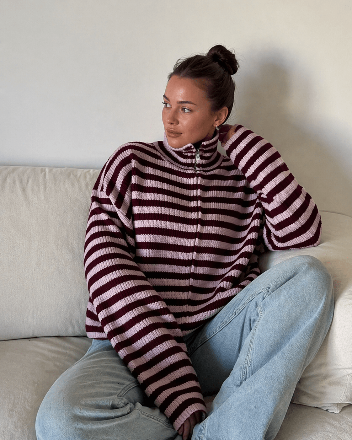 Maglione in maglia a righe con collo alto Hanna