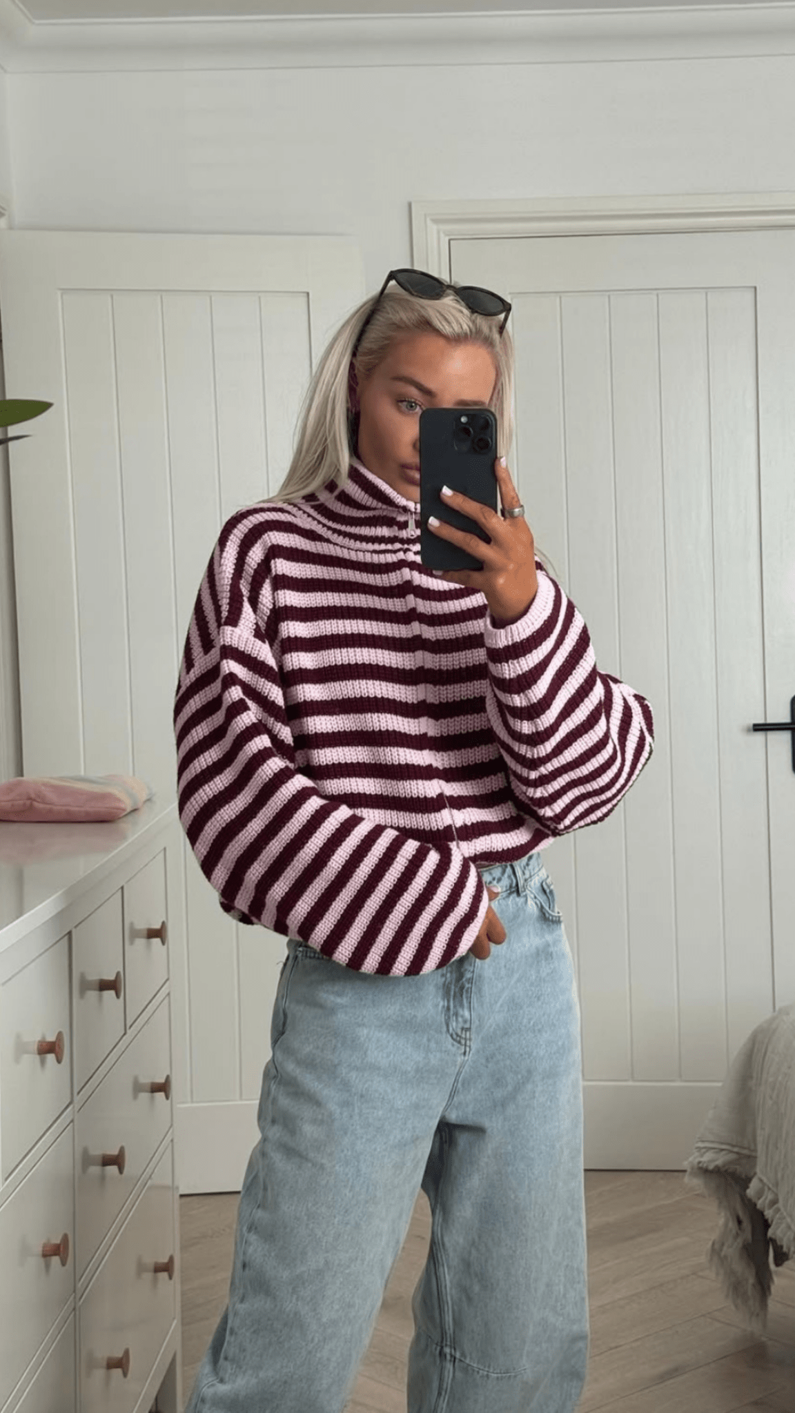 Maglione in maglia a righe con collo alto Hanna