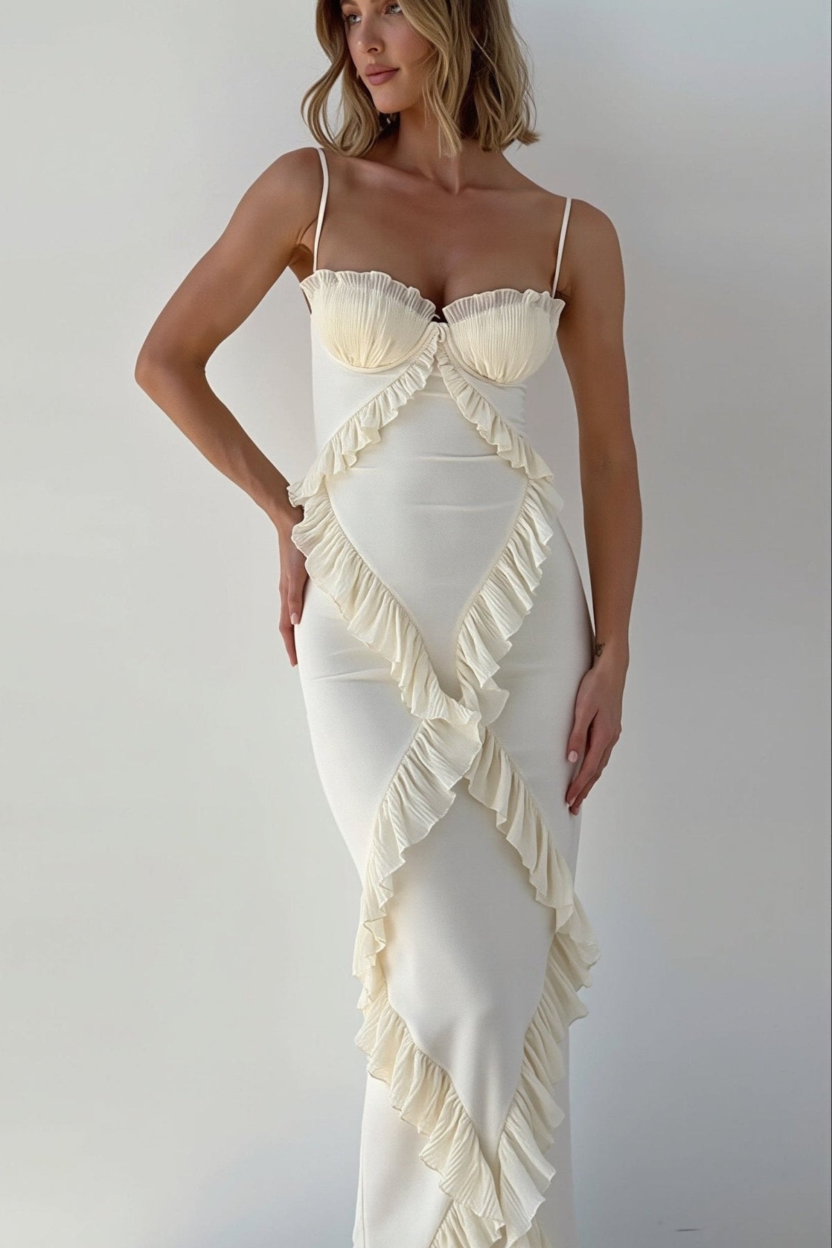 Helen Lace Ruffle Maxi Dress
