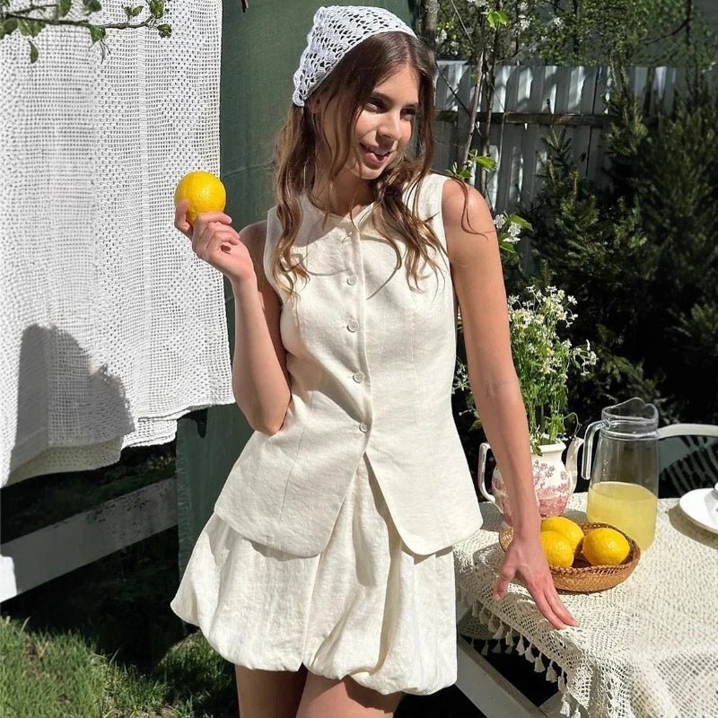 Completo elegante Imani con gilet e gonna