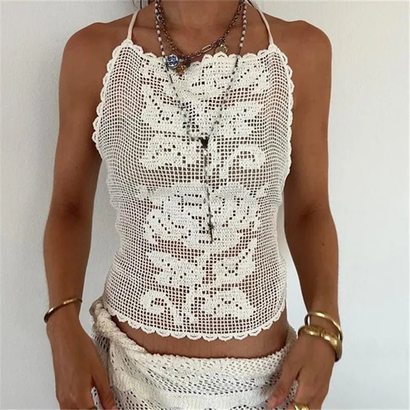 Top a canottiera bohemien all'uncinetto Indigo