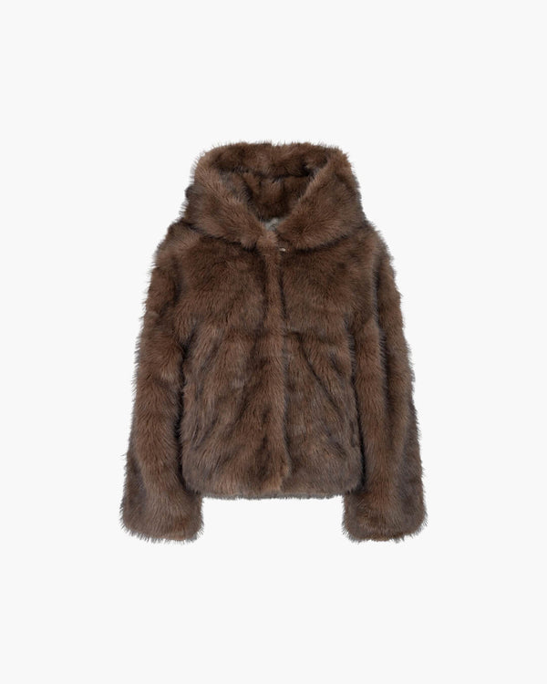 Cappotto corto con cappuccio in pelliccia sintetica Ivy