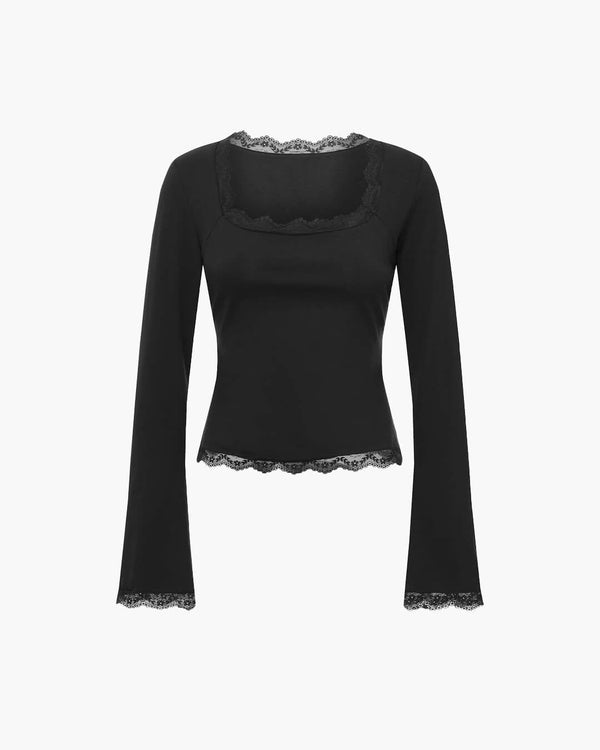 Top con scollo quadrato e bordi in pizzo Jackie