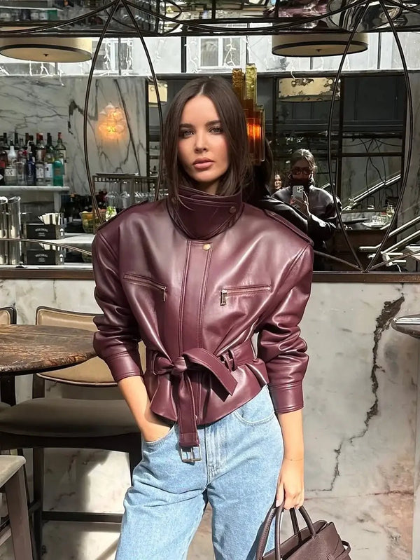 Giacca in similpelle con cintura Jaqueline