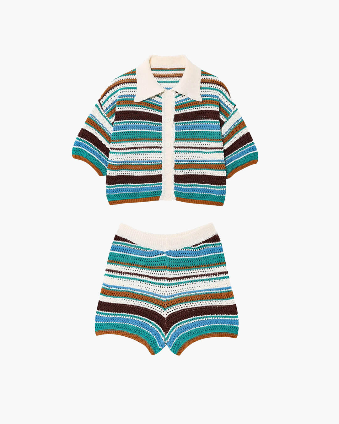 Completo con maglione corto all’uncinetto e shorts Jasmin