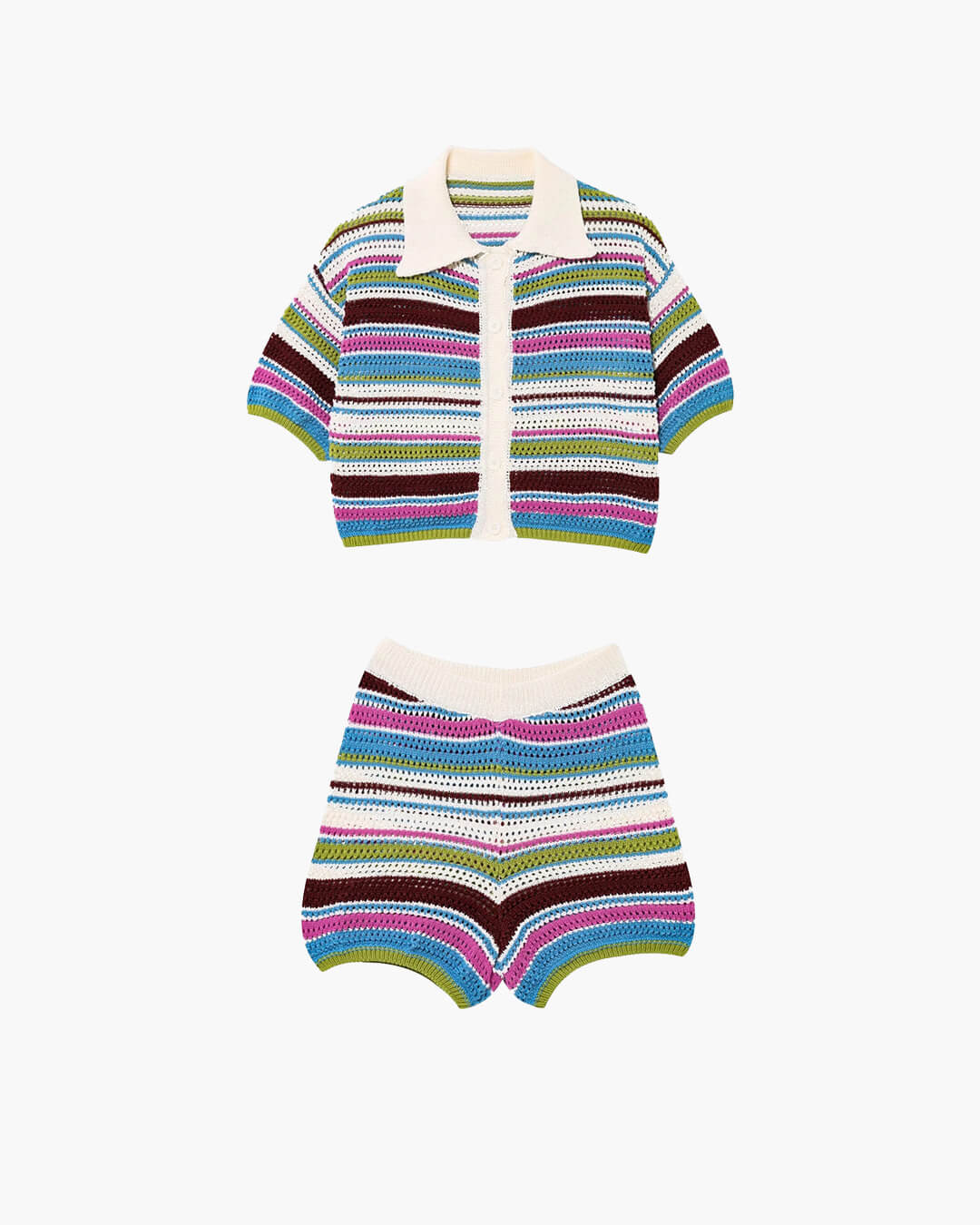 Completo con maglione corto all’uncinetto e shorts Jasmin