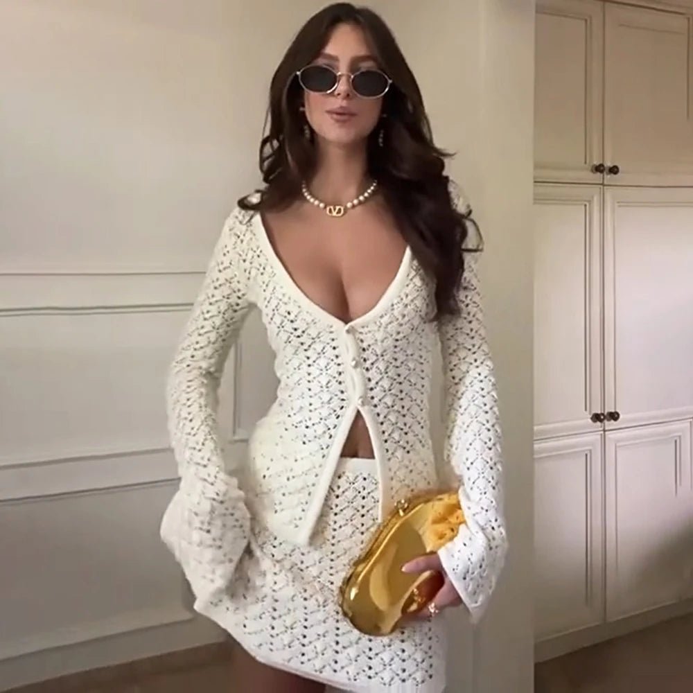 Set Jaycee con cardigan in maglia e minigonna
