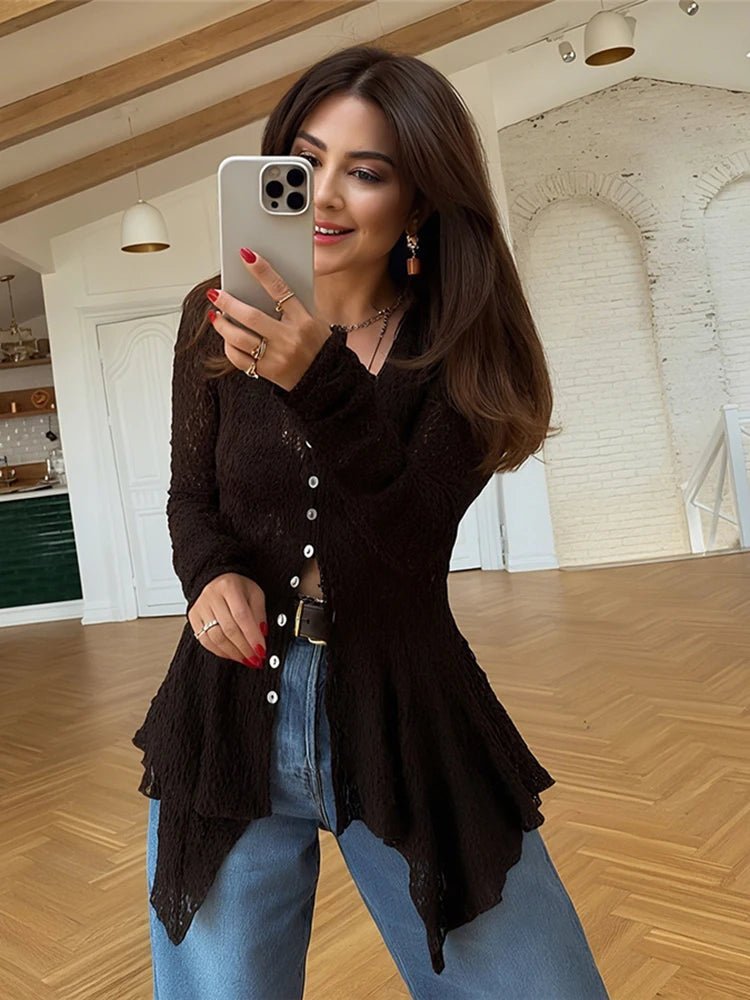 Cardigan Jenna jacquard trasparente con orlo shark