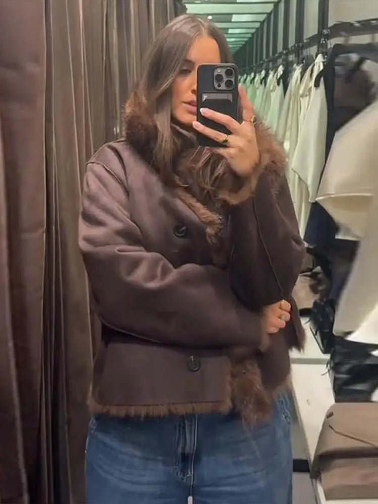 Giacca in pelle effetto pelliccia reversibile Jenny