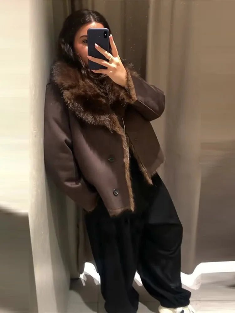 Giacca in pelle effetto pelliccia reversibile Jenny